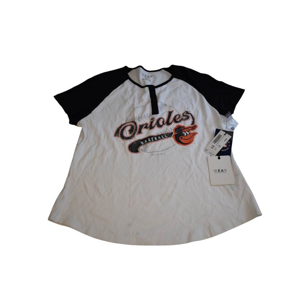 WEAR by Erin Andrews Baltimore Orioles Henley Raglan Tee White Black XXL NWT